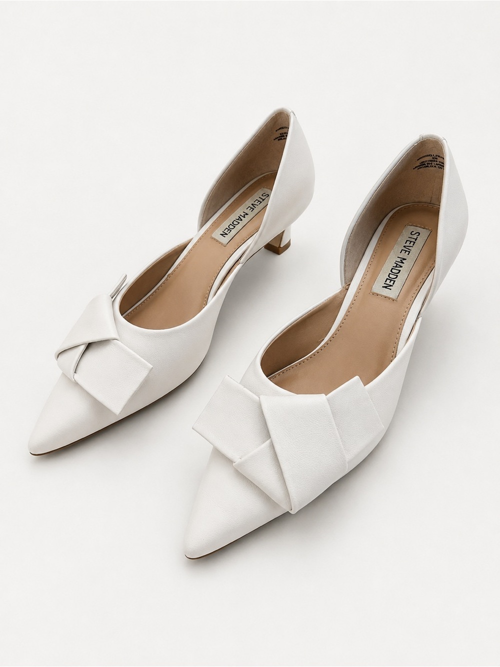 Steve Madden White Pointed D'Orsay Pumps with Bow Accent